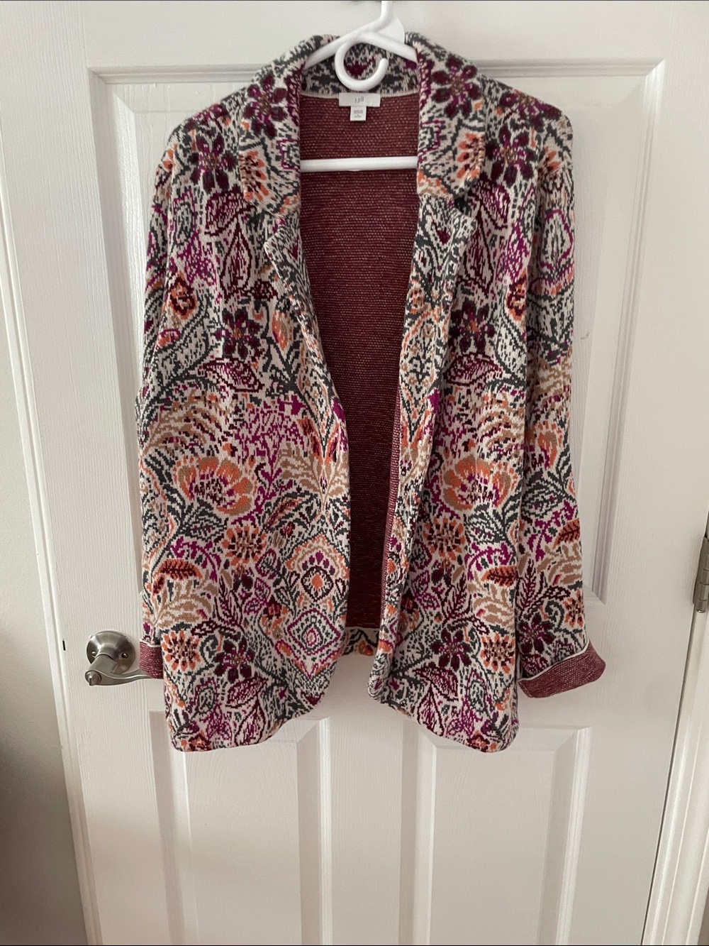 J. Jill Multicolor Open-Front Knit Cardigan - Pink, Orange, Cream, Black
